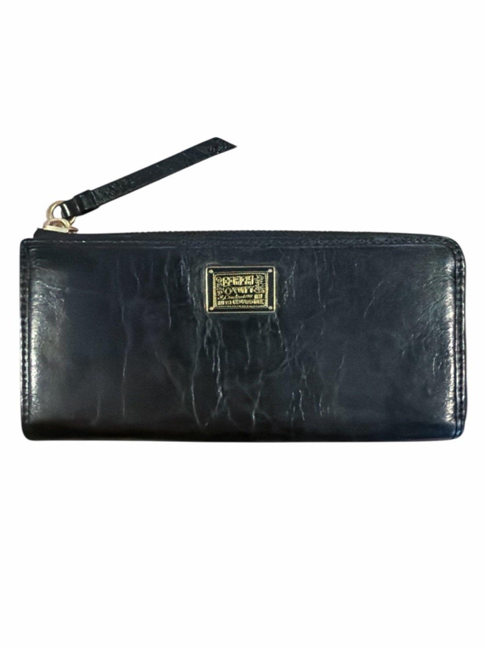 Coach Black Leather Zip Wallet with Gold Plaque